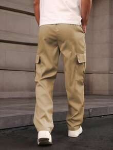 1 件男童和青少年休闲宽松多口袋直筒裤，适合运动和户外，春夏秋 - 卡其色 - 查看 2