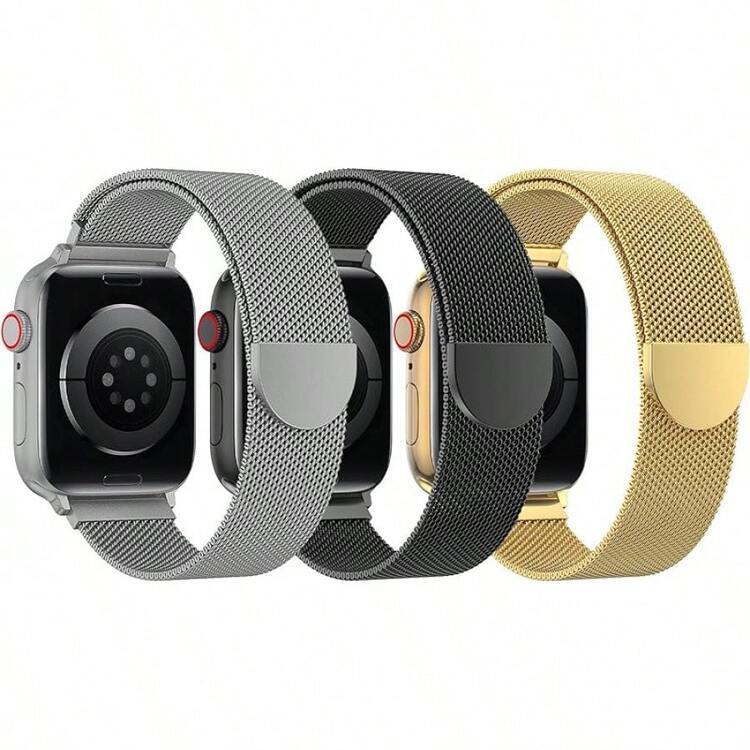 3 Paquetes de Correas de Malla Compatible con Watch para Mujeres y Hombres 40mm 41mm 38mm 42mm 44mm 45mm 49mm 46mm Series 11 10 9 8 6 5 4 Ultra3 SE3 2, Correa Magnética de Metal de Acero Inoxidable para - Titanio + Negro + Oro - Añade 13