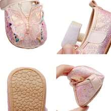Baby Girl Dress Shoes Shiny 3D Butterfly Princess Mary Jane Flats Non-Slip Crib Shoes - Hồng - Xem 5