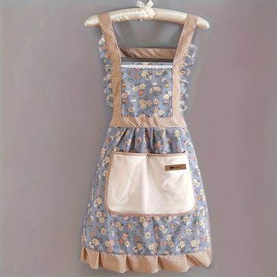 Waterproof Floral Design Canvas Apron - 1 Piece, Adjustable Shoulder Strap, Breathable Fabric, Perfect For Chefs And Waiters