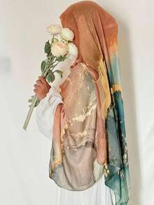 1 Stück Modal bedrucktes Hijab Tuch, bequem, weich und atmungsaktiv, geeignet für den täglichen Gebrauch mit Abaya - Tuschemalerei und Marmorstruktur