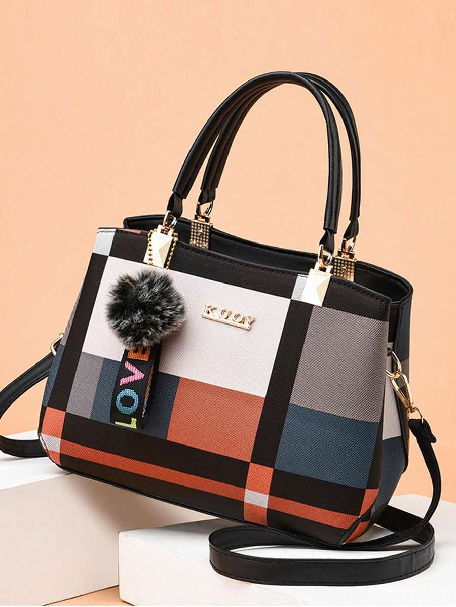 New Women's Handbag, Plaid Classic Elegant Generous Fashion Durable Convenient Carry Out Versatile Four Seasons Match High-End Casual Large Capacity Shoulder Tote Bag, Suitable For Travel, Shopping, Valentine's Day Gift - Multicolor - View 1