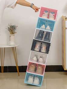 1/4/8 Shoe Boxes, Shoe Racks, Stackable, Individually Detachable, Household Clear, Drawer Style, Plastic Storage Box With Dust Cover - Multicolor - View 3