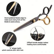 专业狗狗美容剪刀套装（金黑色）7 合 1，用于美容的狗狗剪刀 6CR 优质不锈钢美容剪刀套装，适用于狗猫宠物，专业宠物毛发修剪工具，带梳子和维护配件