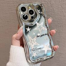 Funda para teléfono 1 pieza adecuada para 16 ProMax/16Plus/16Pro/16, 15/14/13/12/11 Nuevo teléfono con forma de onda con patrón de moda galvanizado, orificio de precisión de lente, funda protectora integrada de TPU resistente a golpes y caídas. - Plateado - Ver 2