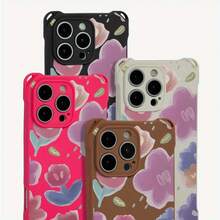 Funda para teléfono con diseño de flor rosa, funda colgante para teléfono con cuatro esquinas, 13 Pro, 15 Plus, 14, 16, 12, TPU, 1 unidad - Colores mixtos 1 - Ver 6