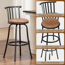 ARREDAMENTI Juego 2 Taburetes Bar Industriales Metal Vintage, Asiento Giratorio 360 Grados, Altura 95 CM