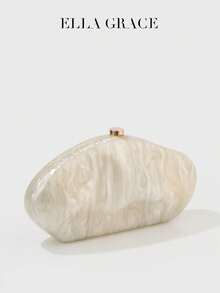 Ella Grace Mother-Of-Pearl Acrylic Clutch - Iridescent Lucite Texture, Free-Form Silhouette With Gold Lock For Galas &Parties - White - View 5