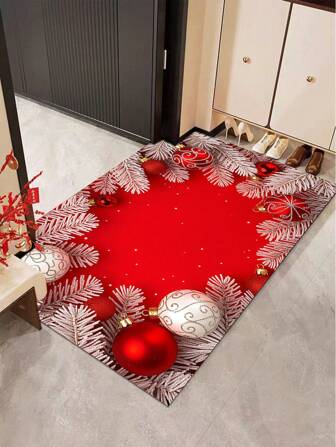 1pc Christmas Entrance Doormat, Red Christmas Ball Porch Carpet Washable Kitchen Carpet Entrance Carpet Multi-Layer Doormat, Suitable For Indoor/Outdoor Entrance Mats, Kitchen Non-Slip Foot Pad, Bathroom Absorbent Mat, Home Decor Carpet Mat, Christmas Holiday Gift Mat, Decorative Carpet