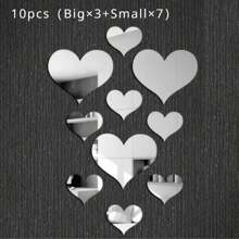 Set Of 10, Retro Style Heart-Shaped Acrylic Mirror Stickers, 3D 3D Heart-Shaped Mirror Wall Stickers, Home Decoration,Stickers,Wall Decal,Vinly Decal For Home Decorations,Spring Decoration Items Refesh Your Home,Rama Decoration Stickers Gifts Birthday Graduation