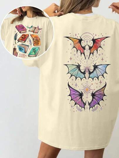 女式夏季蝙蝠侠图案印花圆领短袖简约休闲日常大码 T 恤上衣、爱书人图案女式上衣、SJM 灵感印花图案女式夏季服装、蝙蝠印花图案夏季上衣