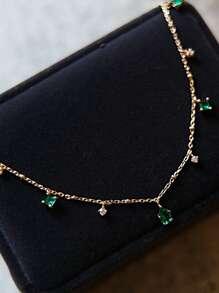 1pc Sparkling Green Zirconia Stone Necklace, Fashionable & Luxurious Unique Niche Design Delicate Clavicle Chain, Versatile For Daily Wear, Party And Gathering