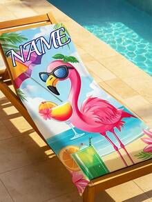 1pc Personalized Name Flamingo Hawaii Beach Towel - Super Absorbent Quick-Dry Microfiber, Anti-Sand, Vibrant Tropical Print With Flamingo & Palm Trees, Perfect For Pool, Beach, Camping, Surfing, Personalized Beach Towel, Poolside Accessory, Summer Style, Microfiber Quality, Absorbent Fabric, Surfing Gear, Hawaiiinspired Design, Antisand Material, Vacation Essentials - Multicolor - View 7