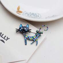 1 pieza Broche de gato azul esmaltado, broche decorativo de estilo europeo y americano adecuado para el uso diario de las señoras
