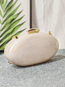 1 pièce Sac à main de soirée en forme de coquille ovale, style européen et américain, sac bandoulière mode polyvalent en acrylique haut de gamme d'une seule pièce, quincaillerie métallique chic avec fermeture magnétique, sac à main élégant et mode pour dame, convient pour les banquets, mariages, événements, défilés, cadeau pour femmes, peut également être utilisé comme sac de mariée, porte-rouge à lèvres, sac à cosmétiques, etc.