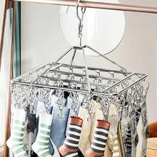 Durable Stainless Steel Cloth Hanger With Anti-Wind Clips - Ideal For Drying Socks, Underwear And Christmas Stockings, Space-Saving Home And Store Display Design, Clothes Rack, Drying Rack - Multicolor - View 4