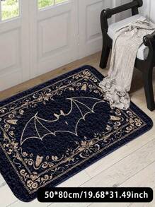 1pc Gothic Bat Pattern Carpet, Modern Faux Wool Rectangle Non-Slip Bath Mat, Machine Washable Easy To Clean Kitchen Mat, Soft Skin-Friendly Small Rug For Halloween Living Room Carpet, Mysterious Symbol Doormat, Decorative Bat Art, Gold Bat Rug Color, Suitable For Living Room, Bedroom, Bathroom, Laundry Room, Toilet, Entrance, Kitchen, Game Room, Hallway, Yard, All Seasons
