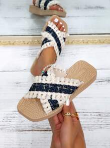 Women's 2025 New Fashion Summer Spring Autumn Open Toe Sandals, Sexy Criss-Cross Strap Flat Slides, Lightweight Comfortable Breathable Non-Slip Beach Slippers, House Slippers