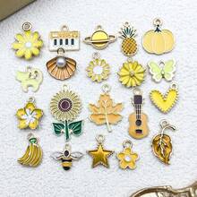 20/200 件 10 色新款时尚珐琅散装花朵心形什锦饰品可爱镀金吊坠适用于 DIY 手链项链耳环珠宝制作工艺配件 - 混合 - 查看 21