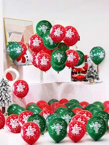 10/20/30/50 件圣诞气球套装 - 红色和绿色，配有圣诞老人、驯鹿、树木、雪花和铃铛，适用于节日派对、家居装饰、树木修剪