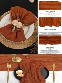 4/12 件 50*50 厘米纱布奶酪布餐巾，大地色乡村波西米亚风格褶皱餐巾，用于婚礼装饰、户外/室内婚礼活动、生日派对、新娘送礼会、感恩节、圣诞节和其他场合的装饰布餐巾