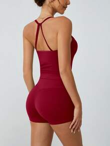 NcmRyu 女士露背吊带短袖短裤圣诞运动套装