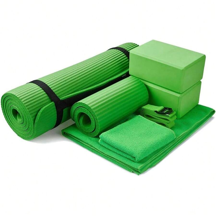 Local Delivery 7-Piece Yoga Equipment Set With Multiple Colors - Yoga Mat With Carrying Strap, 2 Yoga Blocks, Yoga Mat Towel, Yoga Hand Towel, Yoga Strap And Yoga Knee Pad - 綠色 - 查看 1