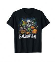 Halloween Vintage, Retro, Y2K Graphic , 00S T-Shirt Gift For Dad Gift For Wife Wedding Gift For Groom, Graphic T Shirts,Vintage T Shirts,100 Percent Cotton T Shirt,Oversize,S-XXXL - Black - View 1