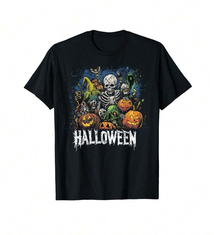 Halloween Vintage, Retro, Y2K Graphic , 00S T-Shirt Gift For Dad Gift For Wife Wedding Gift For Groom, Graphic T Shirts,Vintage T Shirts,100 Percent Cotton T Shirt,Oversize,S-XXXL - Black - View 1