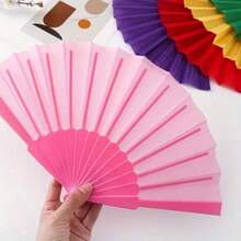 Kipas Tangan Lipat Warna Polos, Kipas Fashion Wanita Serbaguna, Kipas Lipat Multiguna untuk Menari, Pernikahan, Pesta, Pengantin, Musim Panas - Hot Pink - View 8