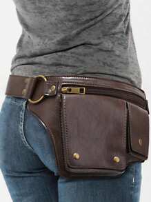 Punk Style Vintage PU Leather Waist Bag - Fanny Pack For Outdoor Sport And Travel