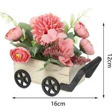 Expositor de decoração floral artificial com vaso de flores no carrinho, plantas artificiais - Rosa Empoeirado - Ver 3