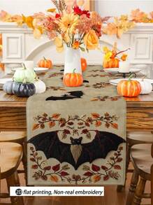 Drapeaux de table Halloween motif chauve-souris, lot de 1 pièce ou 10, pour la fête des récoltes, décoration saisonnière, style campagnard, tissu aspect lin, 33 x 91 cm, 33 x 183 cm, 33 x 274 cm, 3 tailles disponibles, décoration de fête intérieure et extérieure, thème citrouille, décoration de chambre. Idéal pour la décoration de la cuisine et des événements.