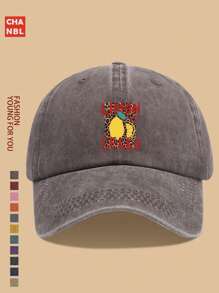 1pc Summer Lemon Print Baseball Cap, Unisex Distressed Vintage Snapback, With Leopard Design, Lightweight Breathable City Cap, Truck Driver Dad Hat, Party Hiphop Hat, Beach Vacation Sun Hat, Outdoor Fishing Golf Sports Cap, Ideal Gift For Family And Friends On Holidays And Anniversaries, All-Season