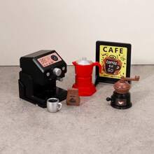 Escena en miniatura 1:12 para casa de muñecas con licuadora en miniatura, máquina de café y juego de alimentos de bolsillo