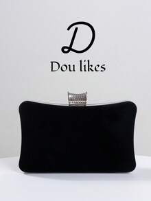 Women's Fashion Black Velvet Evening Clutch, Romantic Wedding Handbag With Luxurious Sequin Decor, Formal Party Bag, Bridal Purse With Detachable Shoulder Strap