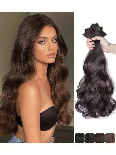 LYSW 3片装波浪卷发夹式接发片，统一款式，长款假发片，卷发蓬松接发片，隐形马尾辫夹式假发片，大波浪卷发接发片 HA2722，爪夹，发爪，发夹，发卡，发夹，学生用品，发饰，头部饰品，女士发饰