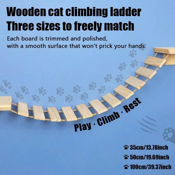 1PC Of 40cm/50cm/100cm Cat Climbing Bridge Can Be Used For Cat Cages, Cat Trees, Cat Wall Frames, Suspended Solid Wood Cat Climbing Rope Ladders, And Cat Wall Ladders For Playing, Climbing, And Resting