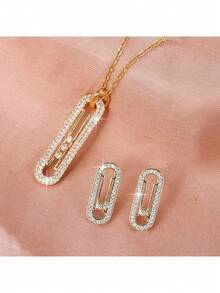 Set de 3 piezas de joyas: aretes y collar, joyería de boda versátil y de moda como regalo para mujeres - conjunto de collar y aretes - Ver 1