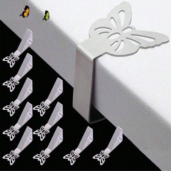 Set da 8 fermagli per tovaglia da tavolo, a forma di farfalla, zampa di gatto e foglia, adatti per uso interno ed esterno, grandi pinze in acciaio inossidabile decorative, ideali per festa, matrimoni, ristoranti, camping, compleanni e altro