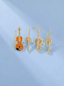 1/4 Peças Broche Série de Instrumentos Musicais Criativos em Formato de Violino e Flauta de Desenho Animado, Acessório de Vestuário Broche de Gota de Óleo de Liga, Decoração de Bolsa, Pinos Divertidos, Emblema de Pino para Escola - C3237 - Visão 5