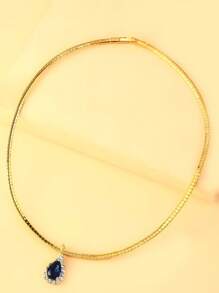 1 peça colar com pingente de cristal azul em forma de lágrima, design exclusivo e elegante, gargantilha para mulheres