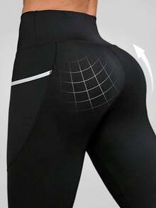 春、夏、秋、冬瑜伽女裤，七点式裤型，撞色休闲运动黑色紧身裤，两侧带口袋，骑行紧身裤 - 黑色 - 查看 3