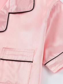 Girls Pajamas, Satin Silky Pjs Set Kids 2Pcs Button-Down Nightwear Sleepwear Gift For Kids - 粉色 - 查看 4