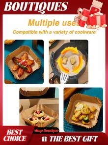 100 قطعة ورق خبز لقلاية الهواء، بطانات للقلي بالهواء، ورق زبدة لقلاية الهواء، بطانات قابلة للتخلص منها لقلاية الهواء، ورق لقلاية الهواء، صينية خبز مربعة ودائرية 8 و 6.3 بوصة، مناسبة للميكروويف والفرن والشوي والخبز