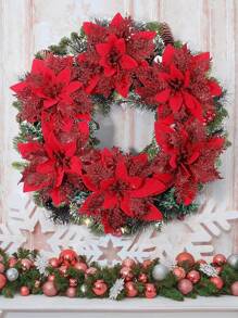 50 件圣诞树装饰（带夹子）、人造花、假圣诞花、闪光人造圣诞花、DIY 花环、家居装饰、婚礼派对、万圣节礼物、家居装饰、礼品包装节日派对装饰、圣诞节/节日/季节性/婚礼圣诞树装饰、闪亮冬季灌木装饰 - 彩色 - 查看 10