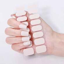 16 片半固化凝胶指甲贴，春夏纯红色自粘式全指甲贴，沙龙品质，持久 14 天，适合女性 DIY 美甲用品