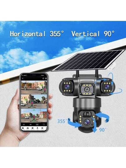 SWVW Wi Fi Solar IP Camera CCTV 15MP Dual Lens Triple Screen PTZ Auto Tracking 6K Security Surveillance V380 Pro Camera, Pet Tracking, Floodlight AI Motion, Home 355 Degree Horizontal 90 Vertical Rotation, Video Network System Support Two Way Voice view 6