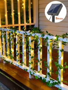 1 pieza Luces de hilo de vid solares con 8 modos, 7M/22.96Ft, 12M/39.37Ft Luces exteriores LED verdes con hojas, luces de hadas de hiedra, para sala de estar, dormitorio, patio, tienda, bar, boda, jardín, pared, patio, decoración de fiesta, decoración de primavera para la casa, decoración exterior