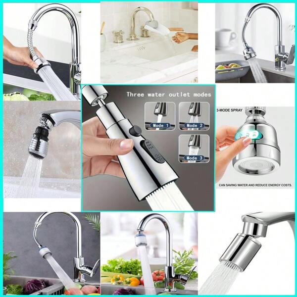 1 Stück Schwenkbare Armatur Verlängerung für die Küche, Multifunktions Wasserhahn Verlängerung mit Boost und Spritzschutz Funktion. Geeignet für Küche, Bad, Toilette Armaturen, mit 3-Gang drehbarem Strahlregler - Einfache Installation, Anti-Spritz Küchen Adapter, 360° Drehung, Wasserfilterung, Hautpflege